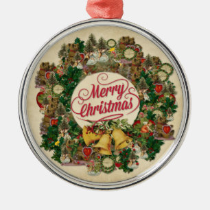 Vintage Christmas Wreath (Merry Christmas) Metal Ornament