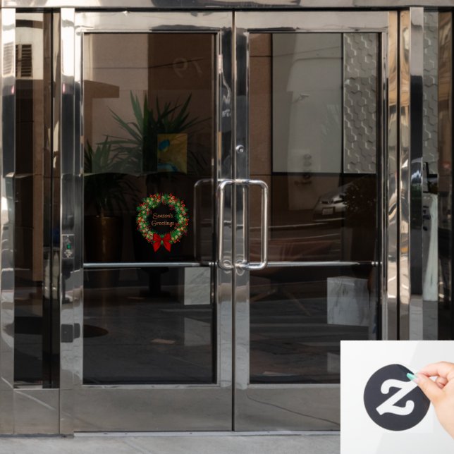 Vintage Christmas Wreath Season's Greetings Window (Office Door)