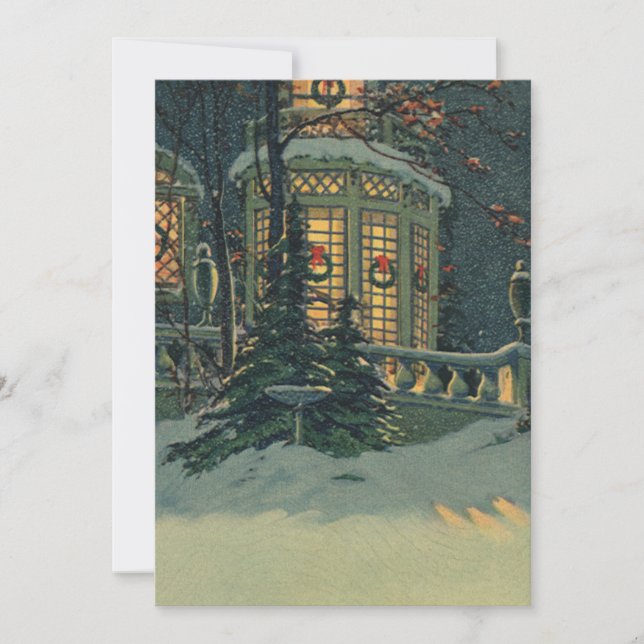 Vintage Christmas Wreaths in Windows Invitation (Front)