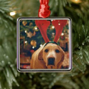 Vintage Christmas Yellow Lab Dog  Metal Ornament