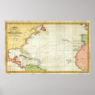 Vintage Christopher Columbus Voyage Map (1828) Poster