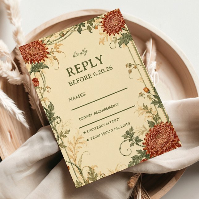 Vintage Chrysanthemum Botanical RSVP Card (Creator Uploaded)