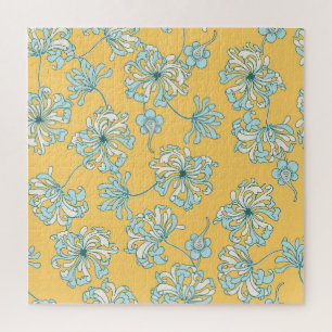 Vintage Chrysanthemum Flowers, Oriental Pattern. Jigsaw Puzzle