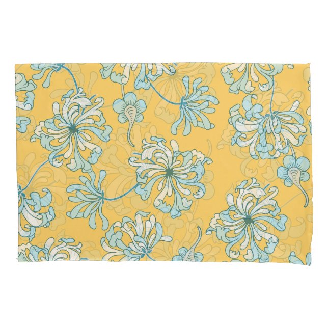 Vintage Chrysanthemum Flowers, Oriental Pattern. Pillowcase (Front)
