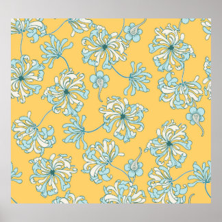 Vintage Chrysanthemum Flowers, Oriental Pattern. Poster
