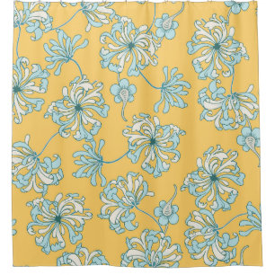 Vintage Chrysanthemum Flowers, Oriental Pattern. Shower Curtain