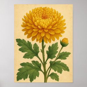 Vintage Chrysanthemum on Weathered Paper Poster