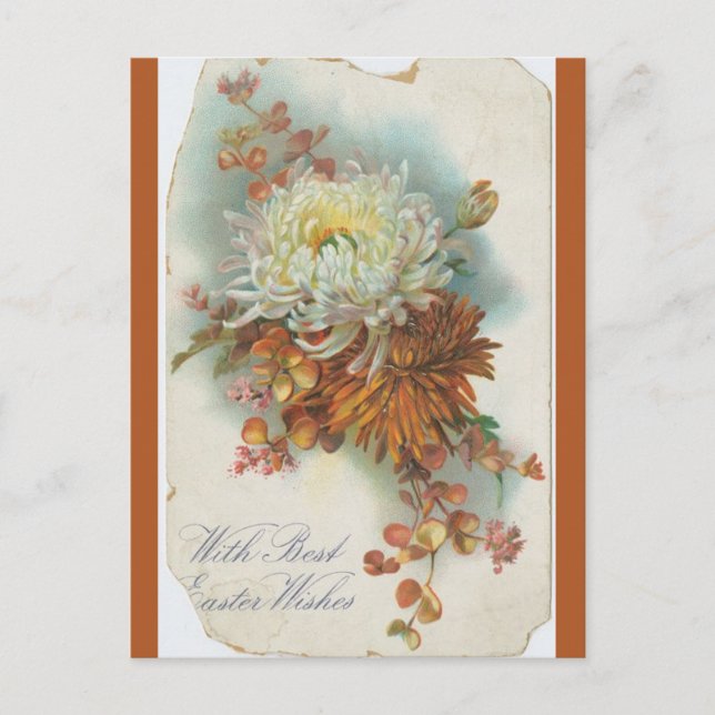 Vintage Chrysanthemums and an Easter Greeting Postcard (Front)