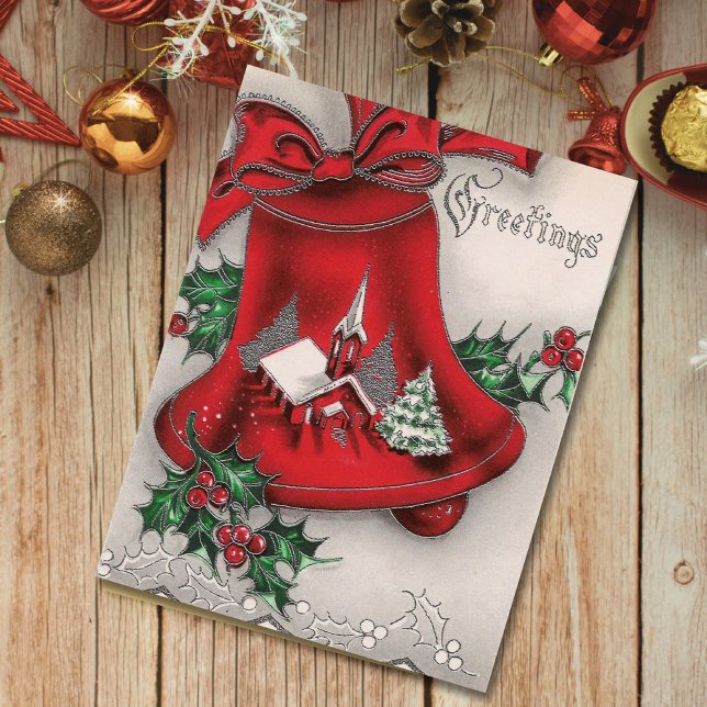 Vintage Church Bell Christmas Greetings Postcard (Creator Uploaded)