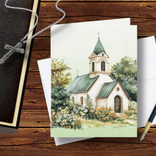 Vintage Church Bible Verse Sage  Note Card