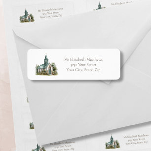 Vintage Church Blue Steeple Return Address Label