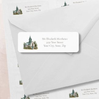 Vintage Church Blue Steeple Return Address Label
