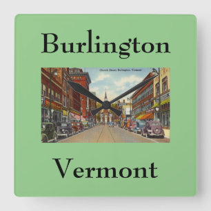 Vintage Church Street, Burlington, Vermont Square Wall Clock