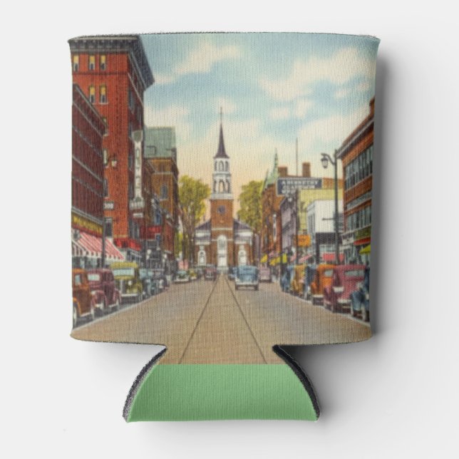 Vintage Church Street, Burlington, VT Can Cooler (Front)