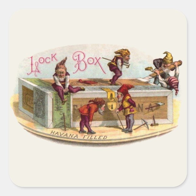 Vintage Cigar Box Gnomes Square Sticker (Front)