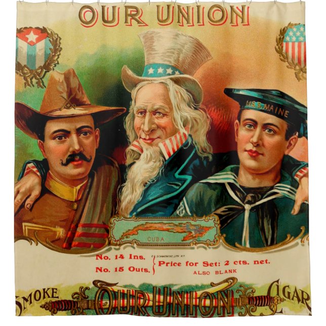 Vintage Cigar Box Label Shower Curtain (Front)