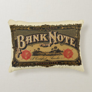 Vintage Cigar Label Art, Bank Note Money Finance Decorative Cushion