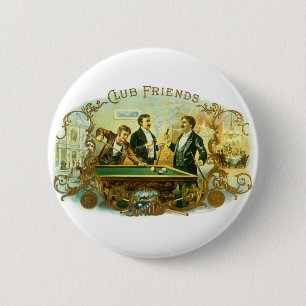 Vintage Cigar Label Art, Club Friends Billiards 6 Cm Round Badge