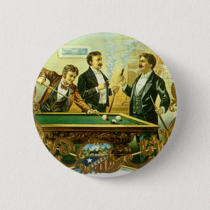 Vintage Cigar Label Art, Club Friends Billiards 6 Cm Round Badge