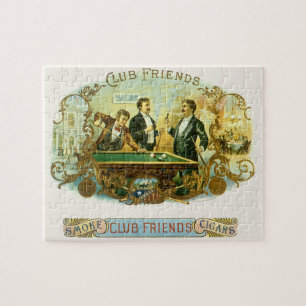 Vintage Cigar Label Art, Club Friends Billiards Jigsaw Puzzle