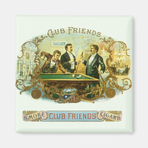Vintage Cigar Label Art, Club Friends Billiards Magnet