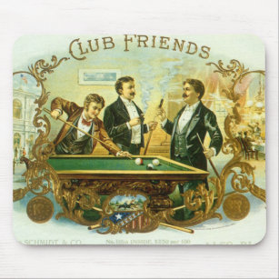 Vintage Cigar Label Art, Club Friends Billiards Mouse Pad