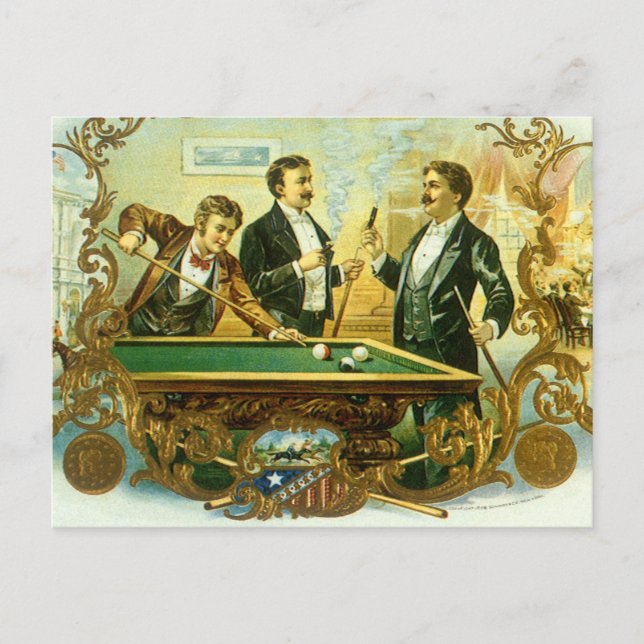Vintage Cigar Label Art, Club Friends Billiards Postcard (Front)