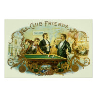 Vintage Cigar Label Art, Club Friends Billiards