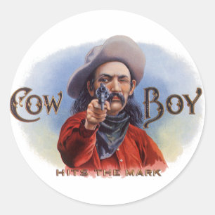 Vintage Cigar Label Art, Cowboy Hits the Mark
