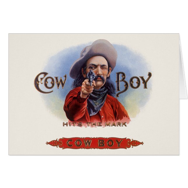 Vintage Cigar Label Art, Cowboy Hits the Mark (Front Horizontal)