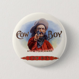 Vintage Cigar Label Art, Cowboy Hits the Mark 6 Cm Round Badge