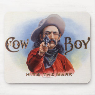 Vintage Cigar Label Art, Cowboy Hits the Mark Mouse Pad