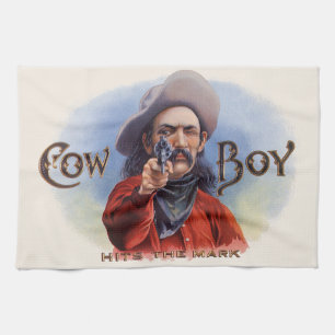 Vintage Cigar Label Art, Cowboy Hits the Mark Tea Towel