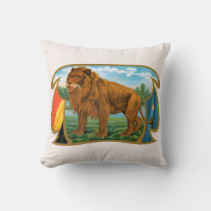 Vintage Cigar Label Art, Lion, King of the Jungle Cushion