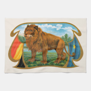 Vintage Cigar Label Art, Lion, King of the Jungle Tea Towel
