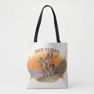 Vintage Cigar Label Art, Red Cloud Indian on Horse Tote Bag
