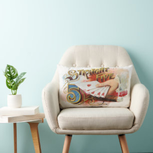 Vintage Cigar Label Art Straight Flush with Hearts Lumbar Cushion
