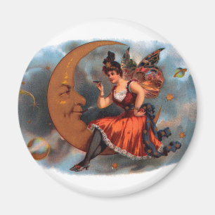 Vintage Cigar Label Art, Victorian Fairy on Moon Magnet