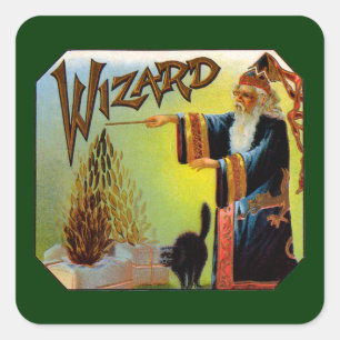 Vintage Cigar Label Art, Wizard with Black Cat