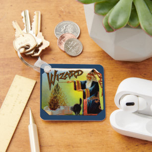 Vintage Cigar Label, Magic Wizard with Black Cat Key Ring