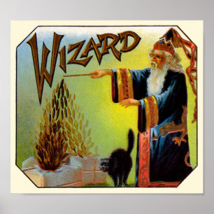 Vintage Cigar Label, Magic Wizard with Black Cat Poster