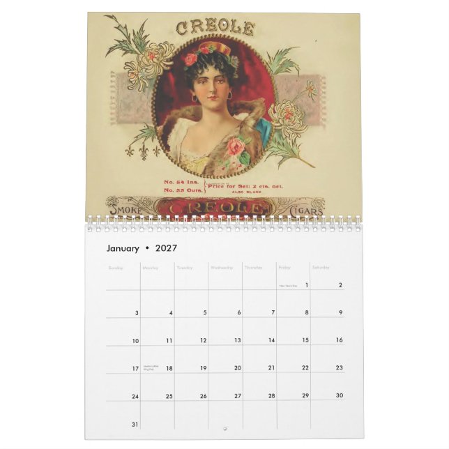 Vintage Cigar Top Calendar (Jan 2027)