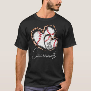 Vintage Cincinnati Baseball Leopard Heart Baseball T-Shirt