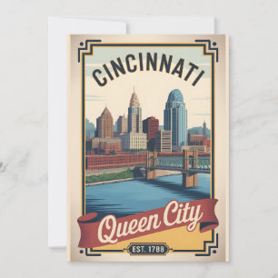 Vintage Cincinnati Ohio Queen City Retro Travel Holiday Card