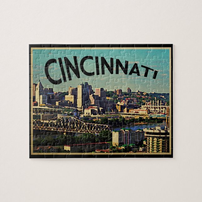 Vintage Cincinnati Skyline Jigsaw Puzzle (Horizontal)