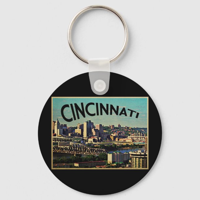 Vintage Cincinnati Skyline Key Ring (Front)