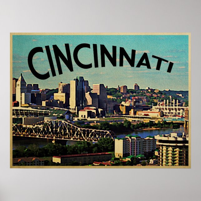 Vintage Cincinnati Skyline Poster (Front)