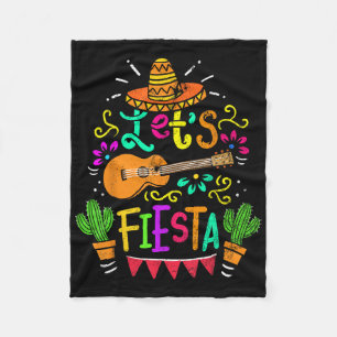 Vintage Cinco De Mayo Cactus Sombrero Guitar Fleece Blanket