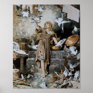 Vintage Cinderella Feeding Birds Poster