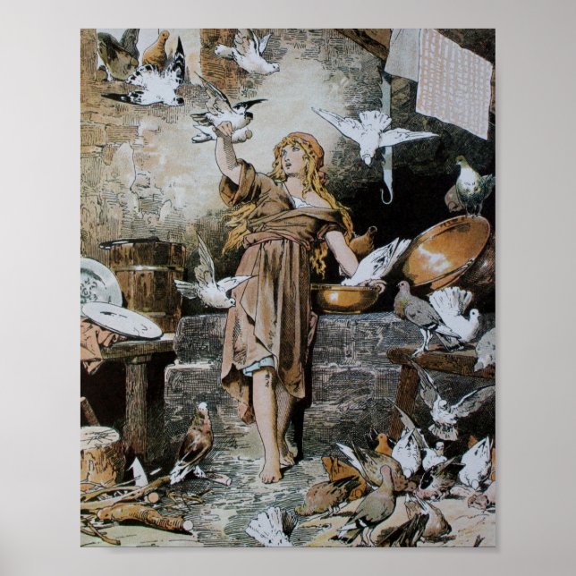 Vintage Cinderella Feeding Birds Poster (Front)